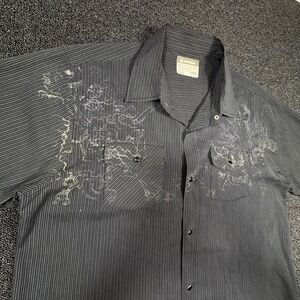 Machine Short Sleeve Button Up Shirt Mens L Y2K Tribal Print Snap Button
